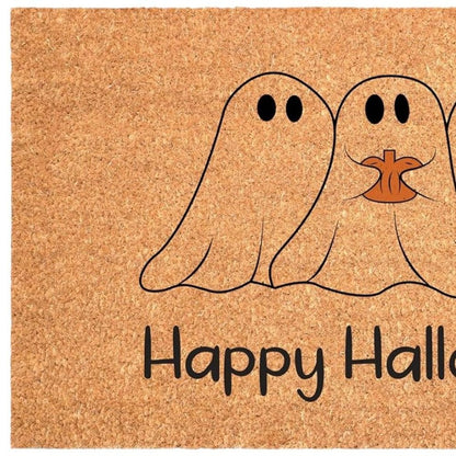 17" X 29" Black And Natural Happy Halloween Outdoor Coir Door Mat HomeRoots