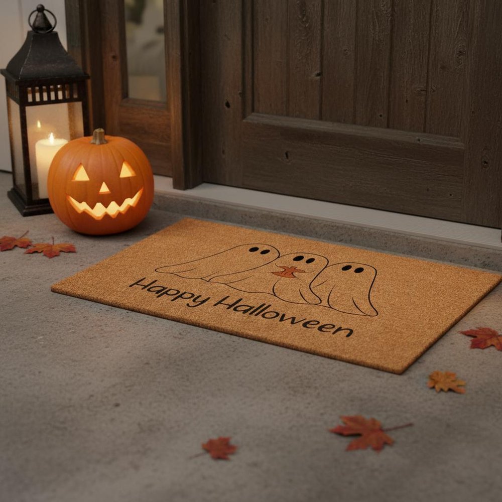 17" X 29" Black And Natural Happy Halloween Outdoor Coir Door Mat HomeRoots