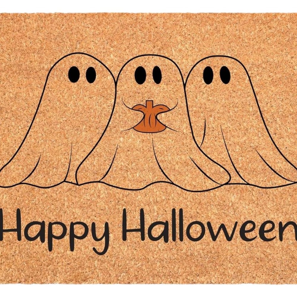 17" X 29" Black And Natural Happy Halloween Outdoor Coir Door Mat HomeRoots