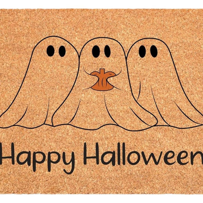 17" X 29" Black And Natural Happy Halloween Outdoor Coir Door Mat HomeRoots