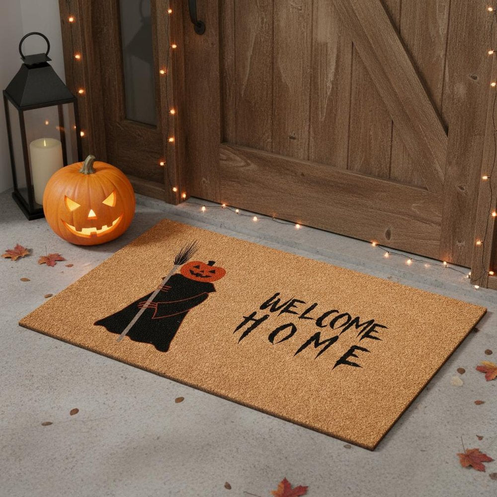 24" X 36" Natural And Brown Halloween Halloween Welcome Outdoor Coir Door Mat HomeRoots