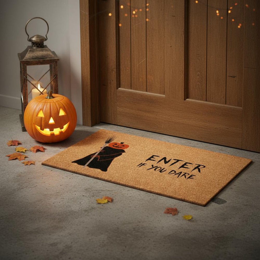 17" X 29" Natural And Brown Halloween Halloween Outdoor Coir Door Mat HomeRoots