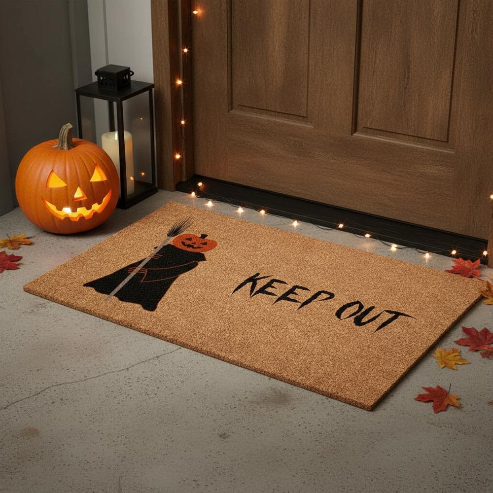 17" X 29" Natural And Brown Halloween Halloween Outdoor Coir Door Mat HomeRoots