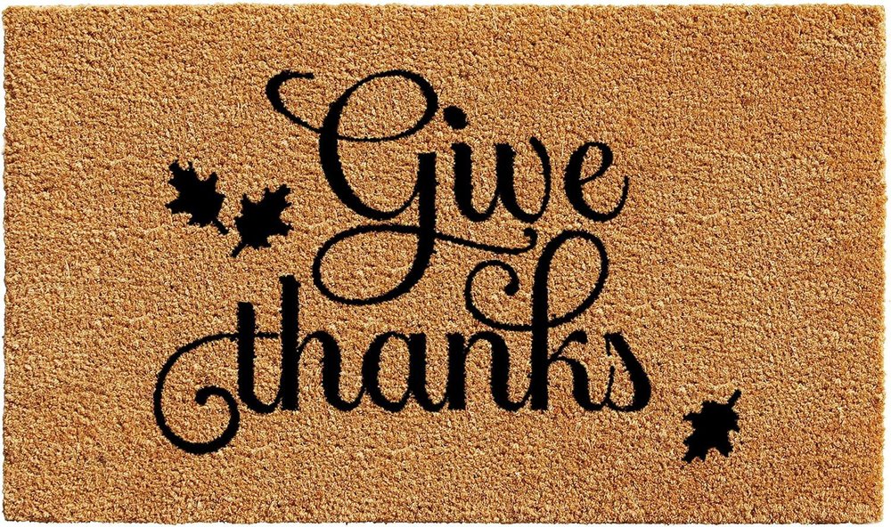 24" X 36" Natural And Brown Thanksgiving Give Thanks Outdoor Coir Door Mat HomeRoots
