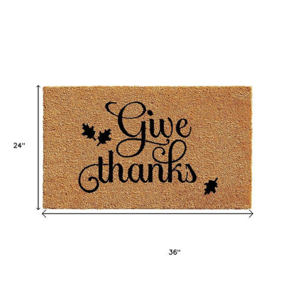 24" X 36" Natural And Brown Thanksgiving Give Thanks Outdoor Coir Door Mat HomeRoots