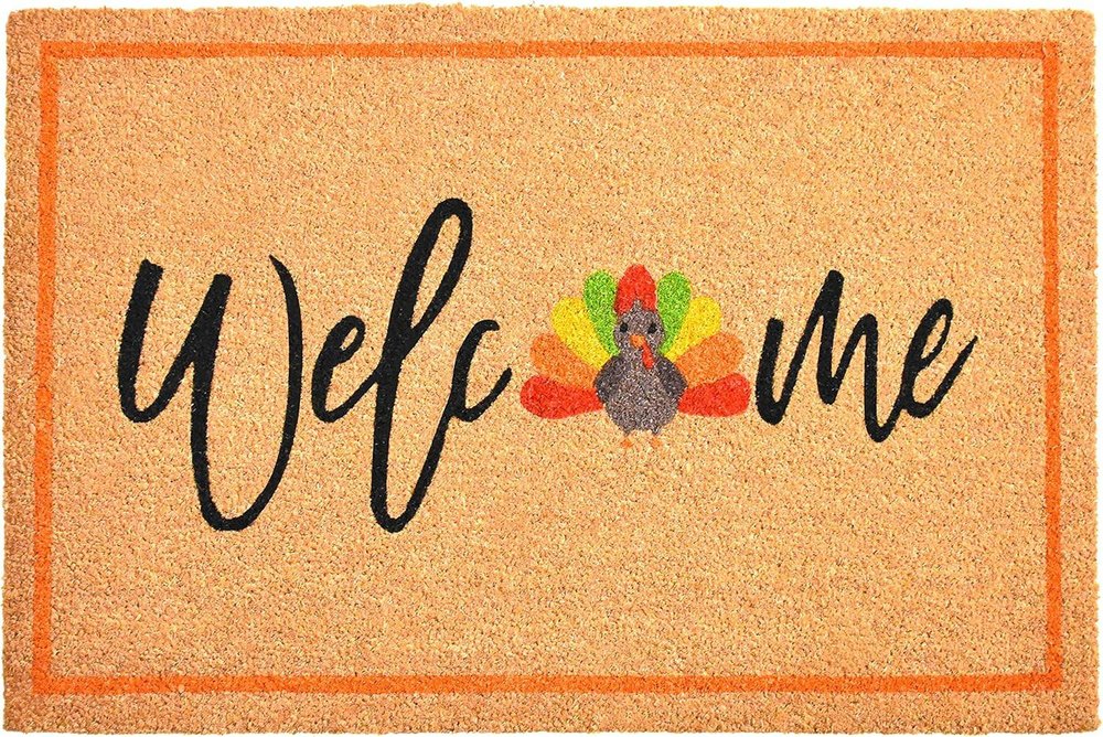 17" X 29" Natural And Brown Thanksgiving Welcome Outdoor Coir Door Mat HomeRoots