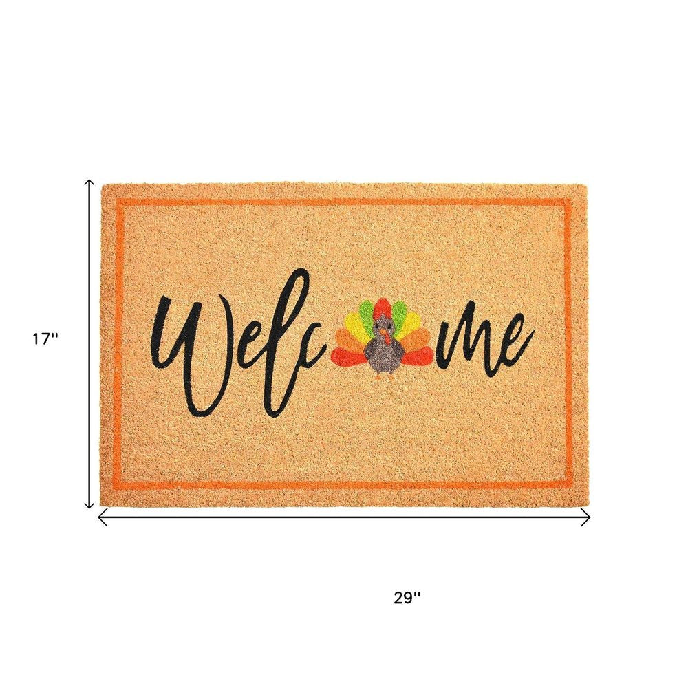 17" X 29" Natural And Brown Thanksgiving Welcome Outdoor Coir Door Mat HomeRoots