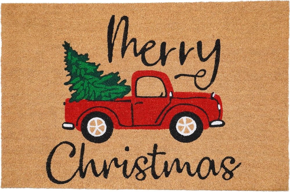 24" X 36" Brown Red And Green Christmas Merry Christmas Outdoor Coir Door Mat