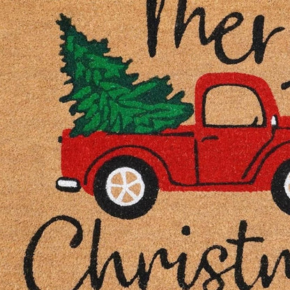 24" X 36" Brown Red And Green Christmas Merry Christmas Outdoor Coir Door Mat