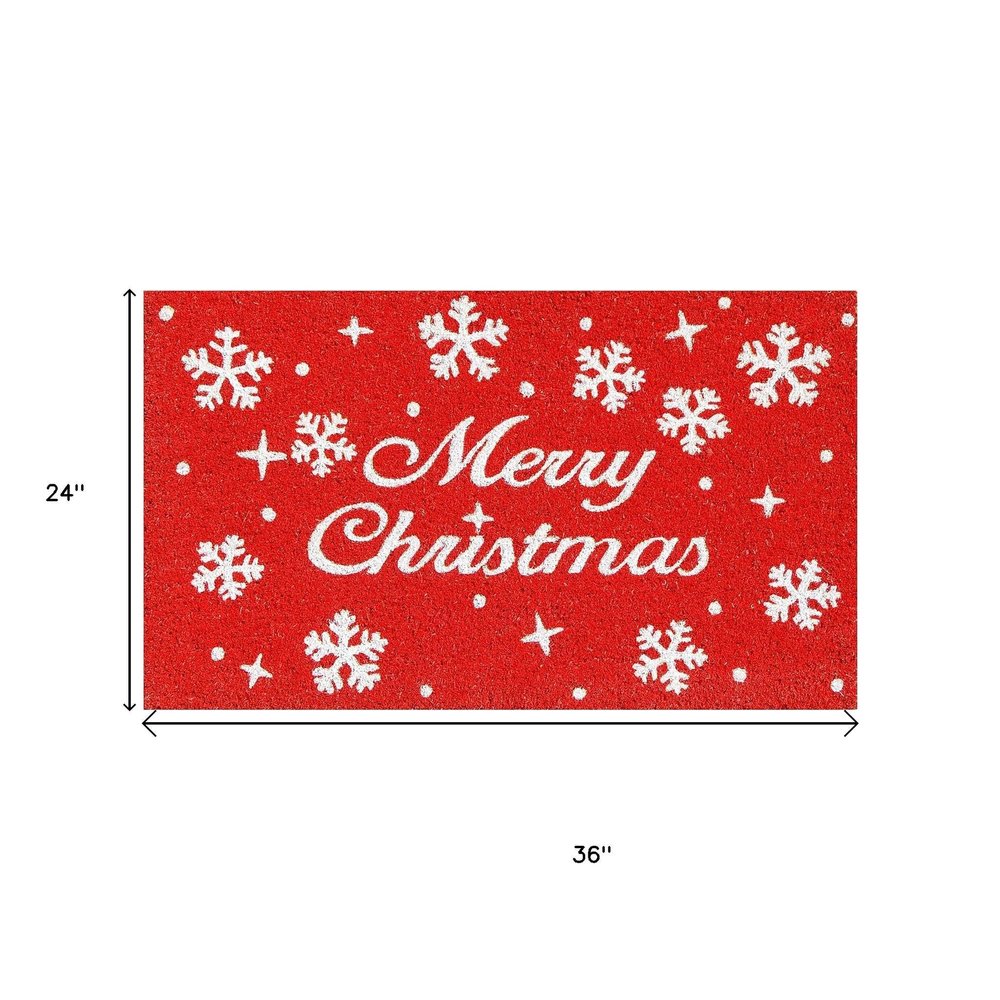 17" X 29" Red And White Coir Merry Christmas Outdoor Door Mat