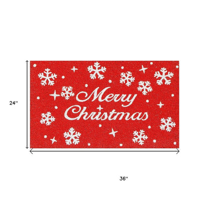 24" X 36" Red And White Christmas Snowflake Merry Christmas Outdoor Coir Door Mat HomeRoots