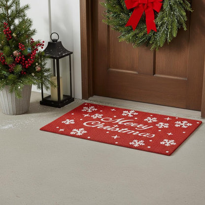 17" X 29" Red And White Coir Merry Christmas Outdoor Door Mat