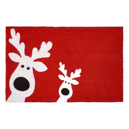 24" X 36" Red White And Black Christmas Reindeer Outdoor Coir Door Mat HomeRoots