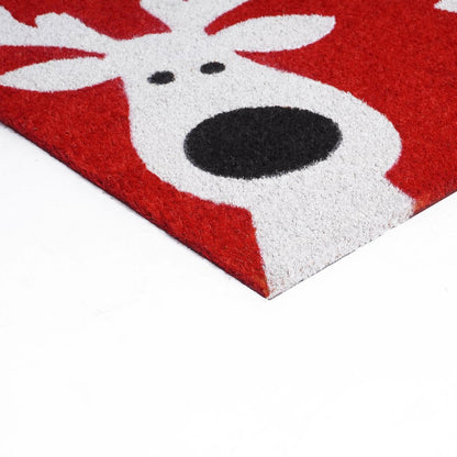 24" X 36" Red White And Black Christmas Reindeer Outdoor Coir Door Mat HomeRoots