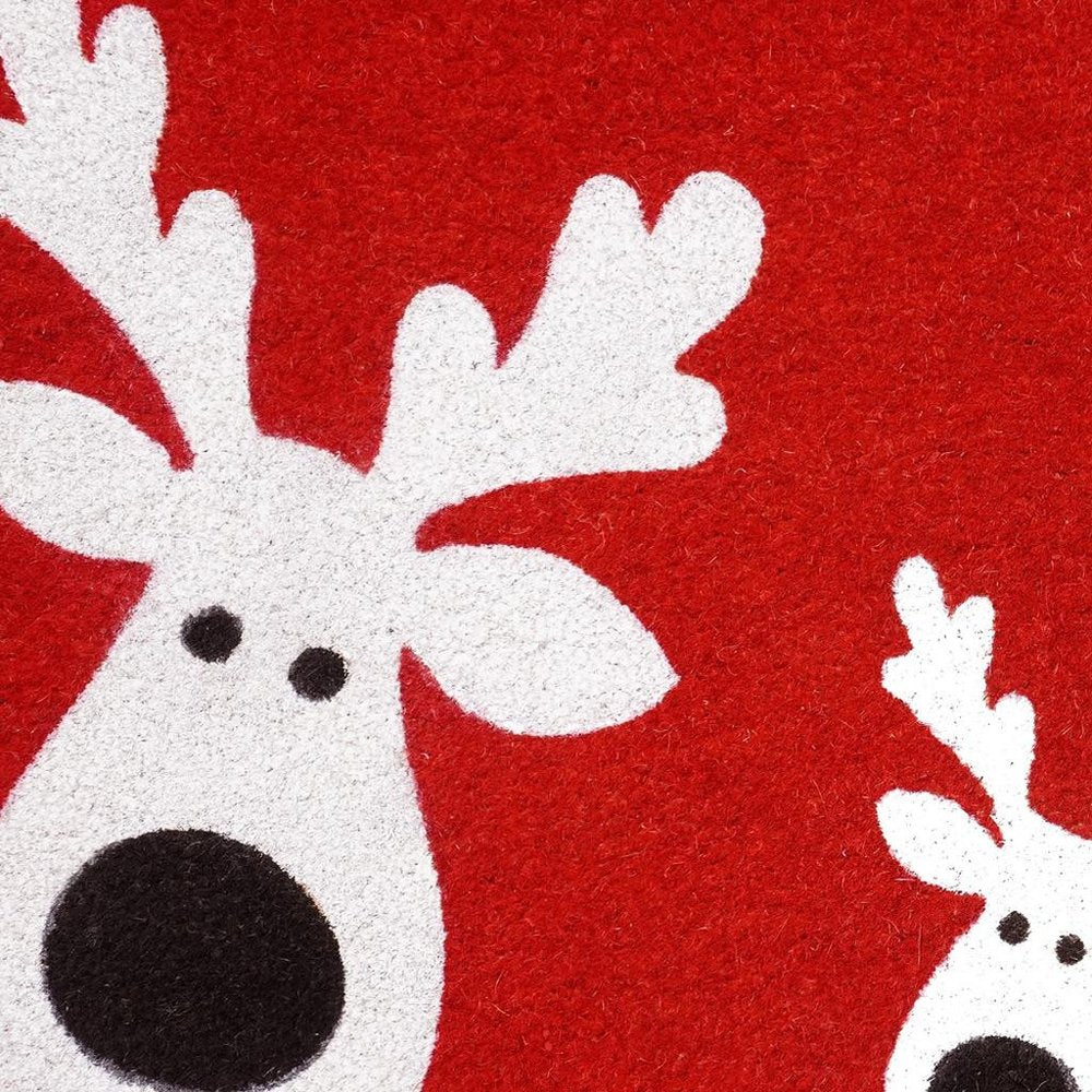 24" X 36" Red White And Black Christmas Reindeer Outdoor Coir Door Mat HomeRoots