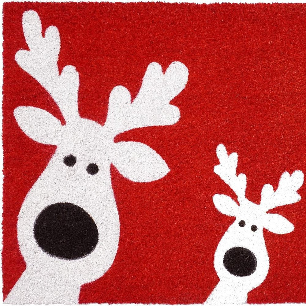 24" X 36" Red White And Black Christmas Reindeer Outdoor Coir Door Mat HomeRoots