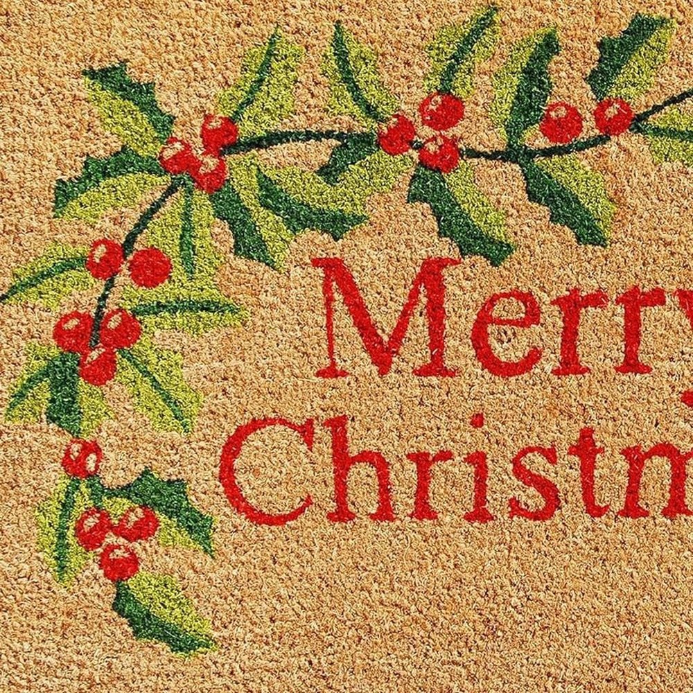 24" X 36" Natural Red and Green Coir Merry Christmas Outdoor Christmas Door Mat HomeRoots
