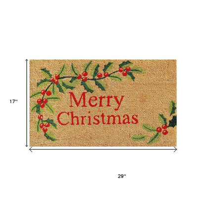 24" X 36" Natural Red and Green Coir Merry Christmas Outdoor Christmas Door Mat HomeRoots