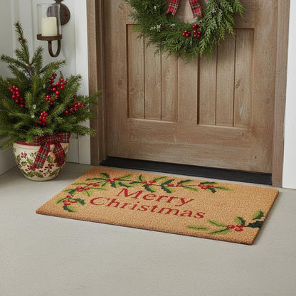 24" X 36" Natural Red and Green Coir Merry Christmas Outdoor Christmas Door Mat HomeRoots