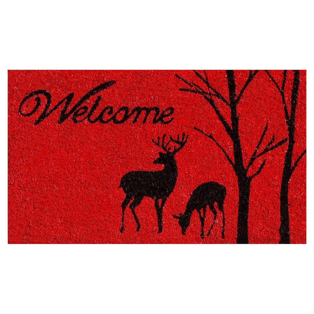 17" X 29" Red And Black Christmas Deer Welcome Outdoor Coir Door Mat — view 1