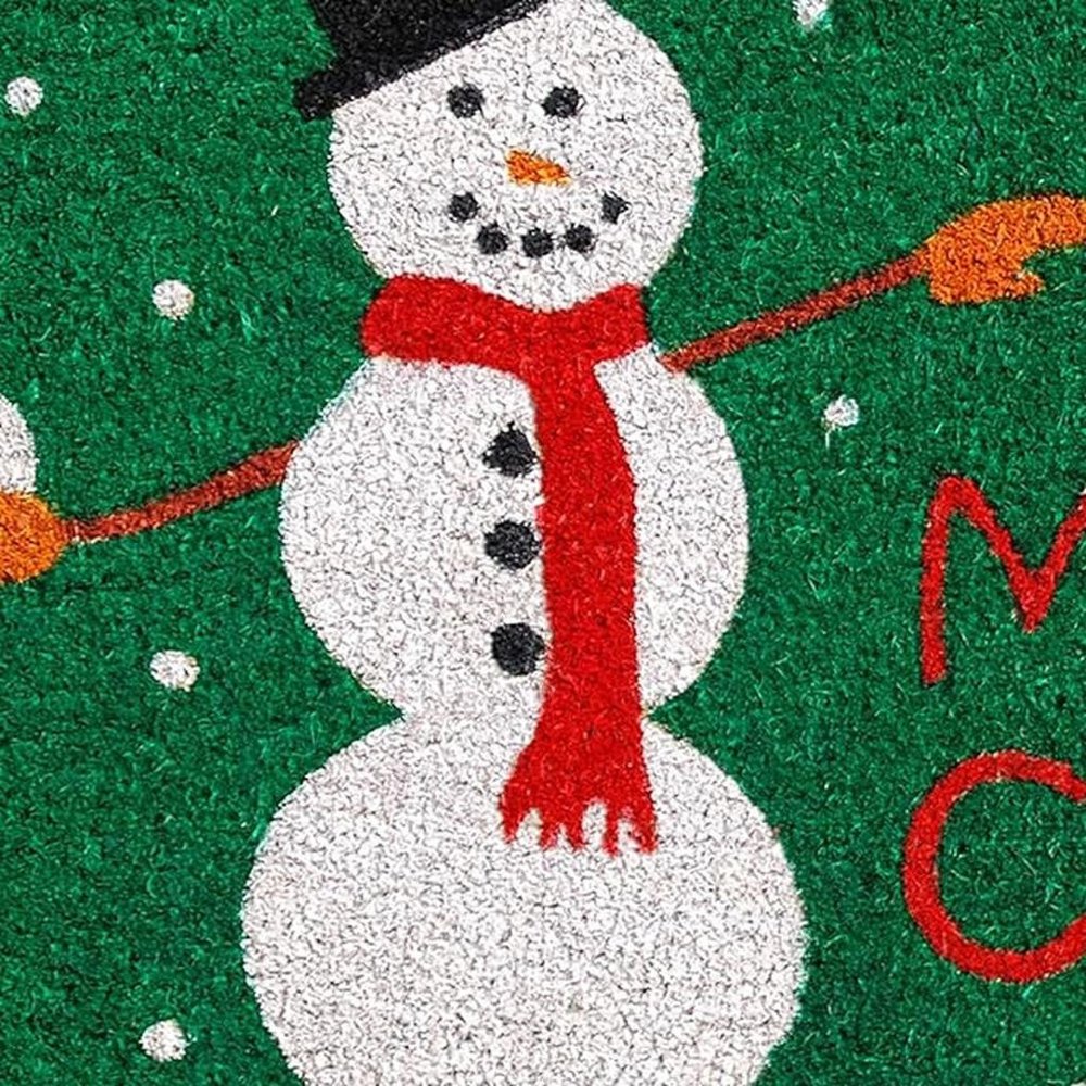 17" X 29" Green White And Red Christmas Snowman Merry Christmas Outdoor Coir Door Mat — view 2