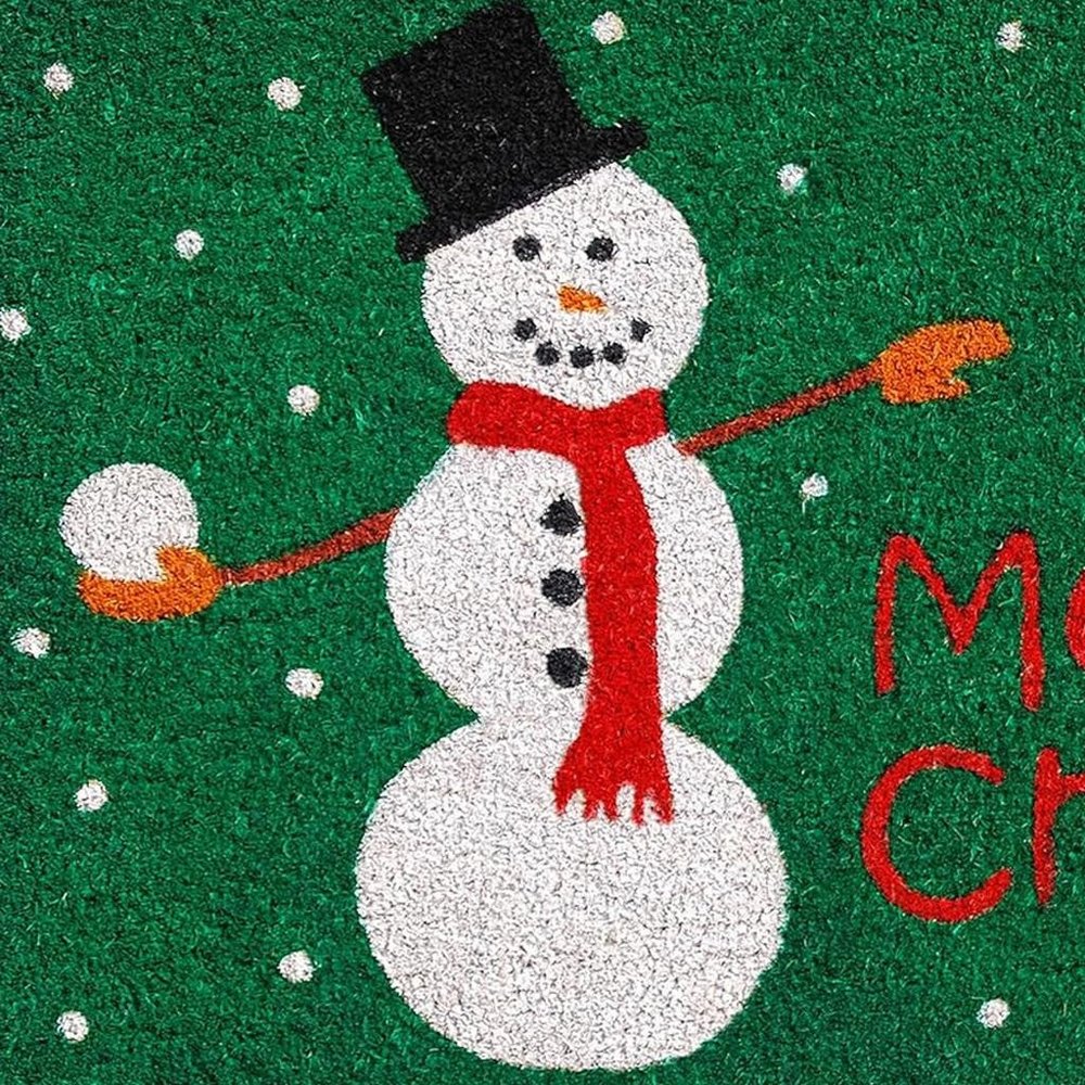 17" X 29" Green White And Red Christmas Snowman Merry Christmas Outdoor Coir Door Mat — view 3