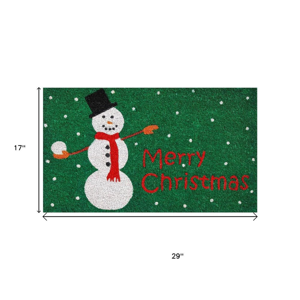 17" X 29" Green White And Red Christmas Snowman Merry Christmas Outdoor Coir Door Mat — view 4