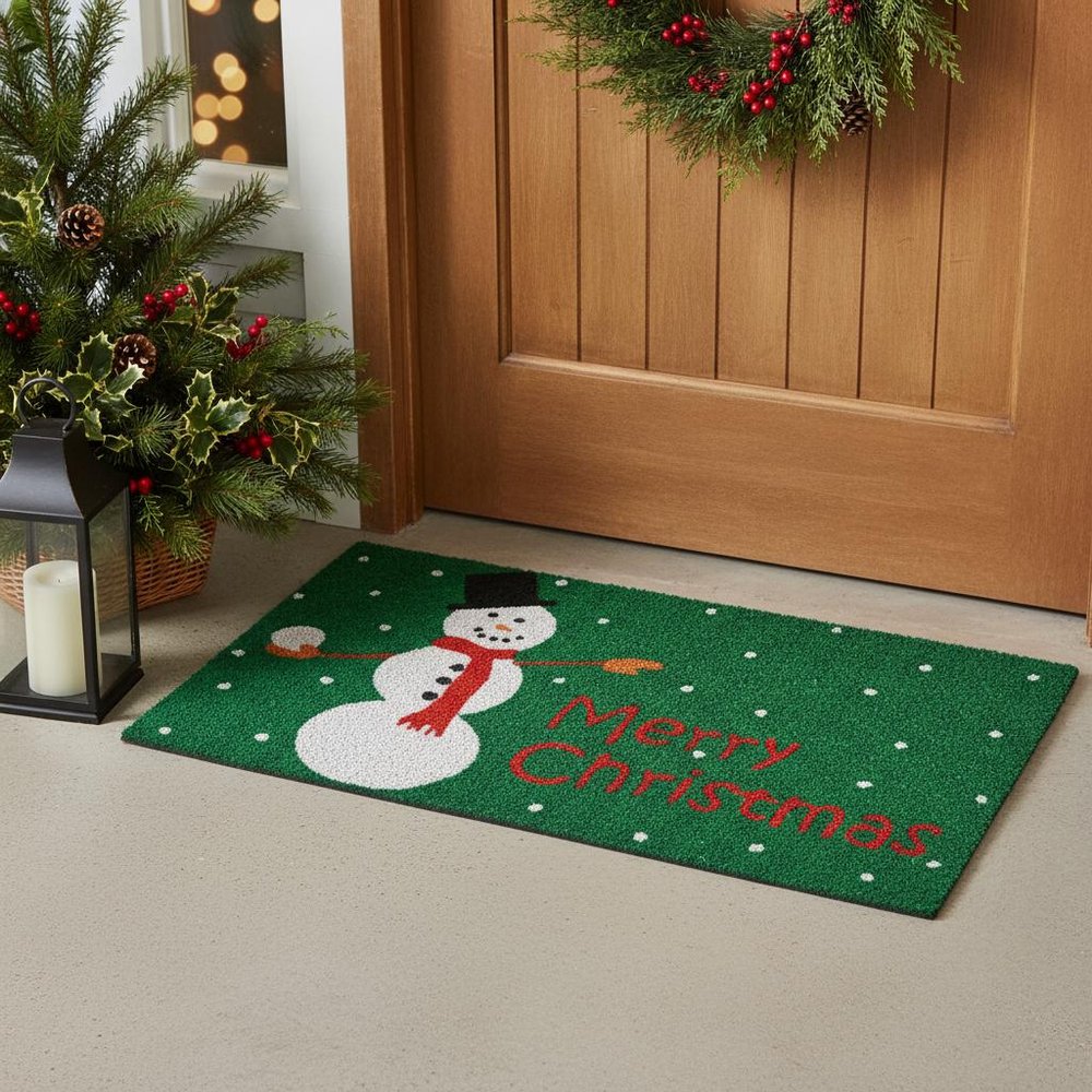 17" X 29" Green White And Red Christmas Snowman Merry Christmas Outdoor Coir Door Mat — view 5