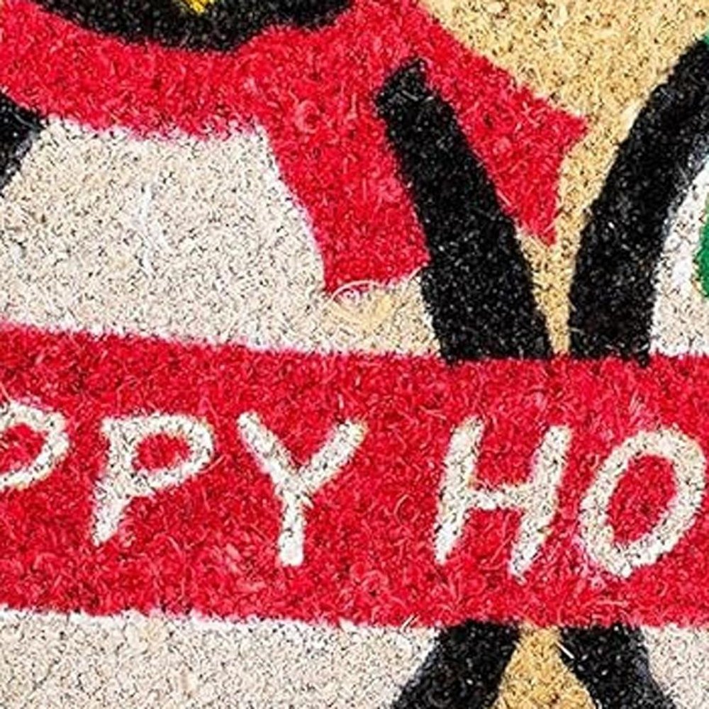 17" X 29" Brown White And Red Christmas Happy Holidays Outdoor Coir Door Mat
