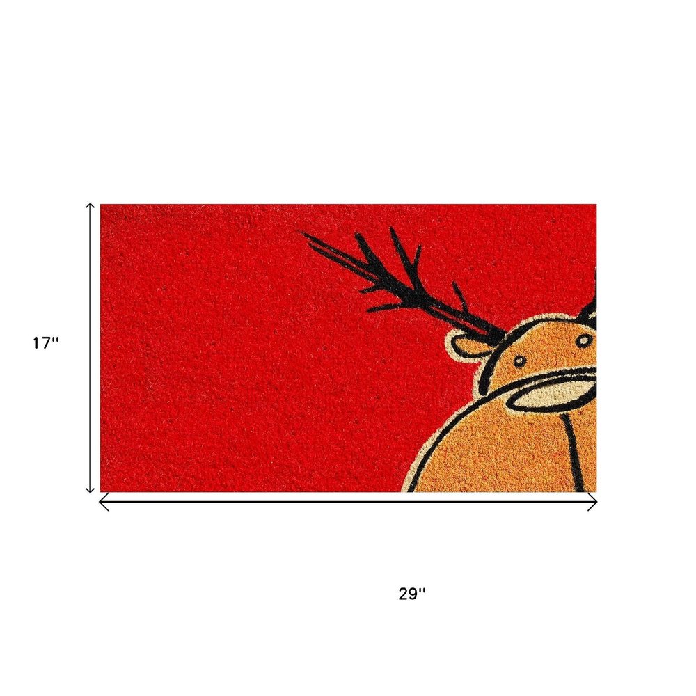 17" X 29" Red Brown And Black Christmas Outdoor Coir Door Mat