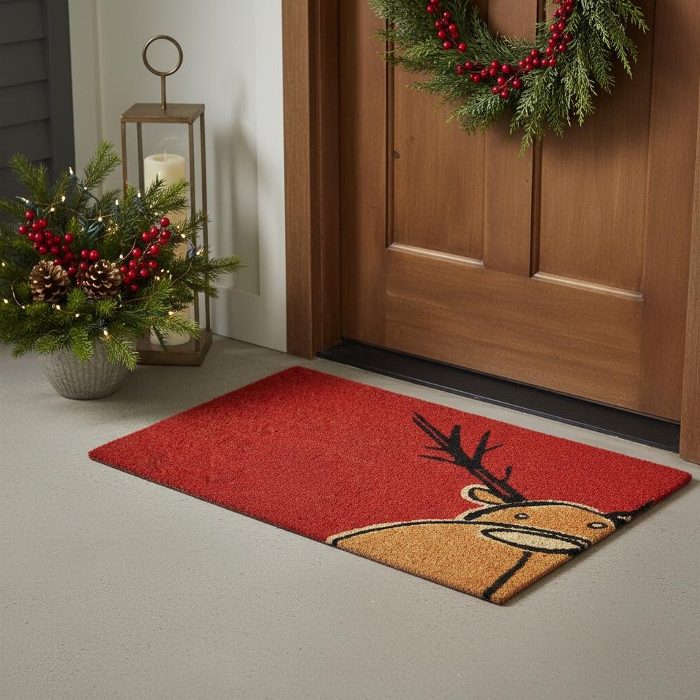 17" X 29" Red Brown And Black Christmas Outdoor Coir Door Mat — view 4