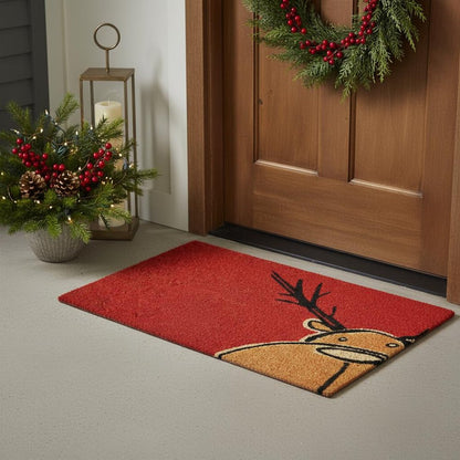 17" X 29" Red Brown And Black Christmas Outdoor Coir Door Mat