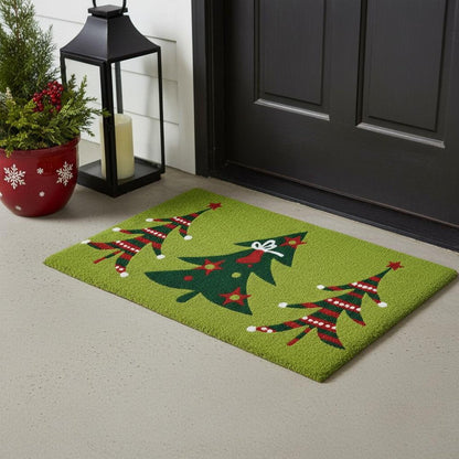 17" X 29" Green And Red Christmas Trees Outdoor Coir Door Mat HomeRoots