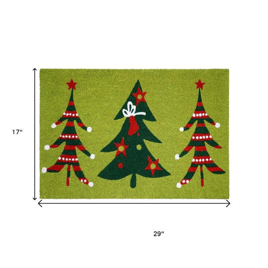 24" X 36" Green And Red Christmas Trees Outdoor Coir Door Mat