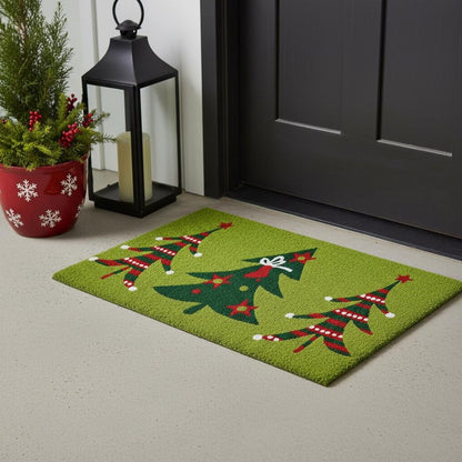 17" X 29" Green And Red Christmas Trees Outdoor Coir Door Mat HomeRoots