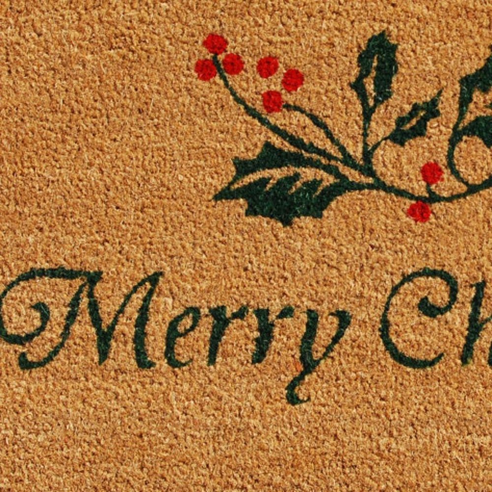 17" X 29" Brown And Dark Green Christmas Merry Christmas Outdoor Coir Door Mat HomeRoots