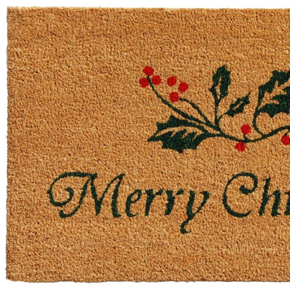 17" X 29" Brown And Dark Green Christmas Merry Christmas Outdoor Coir Door Mat HomeRoots