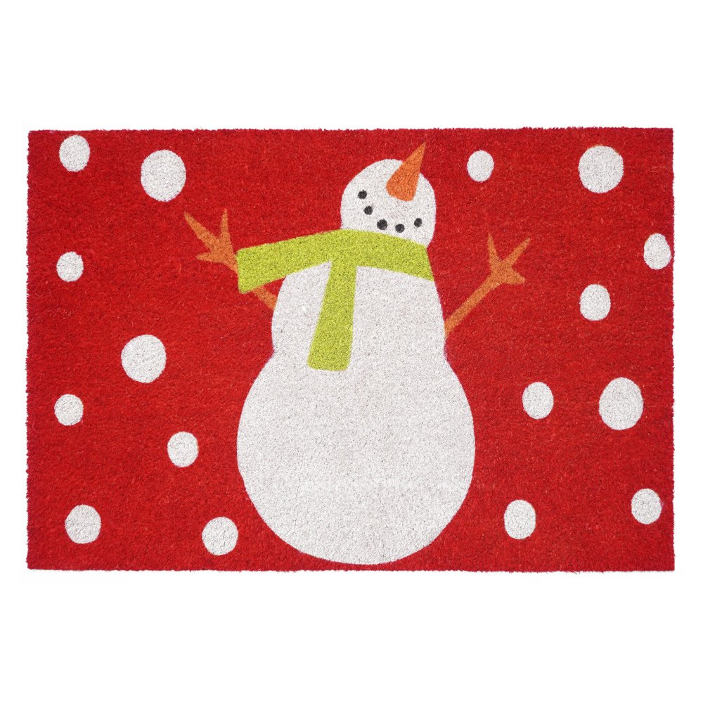 24" X 36" Red And White Coir Snowman Outdoor Christmas Door Mat HomeRoots