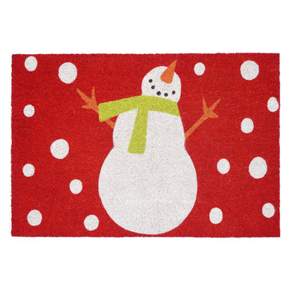 24" X 36" Red And White Coir Snowman Outdoor Christmas Door Mat HomeRoots