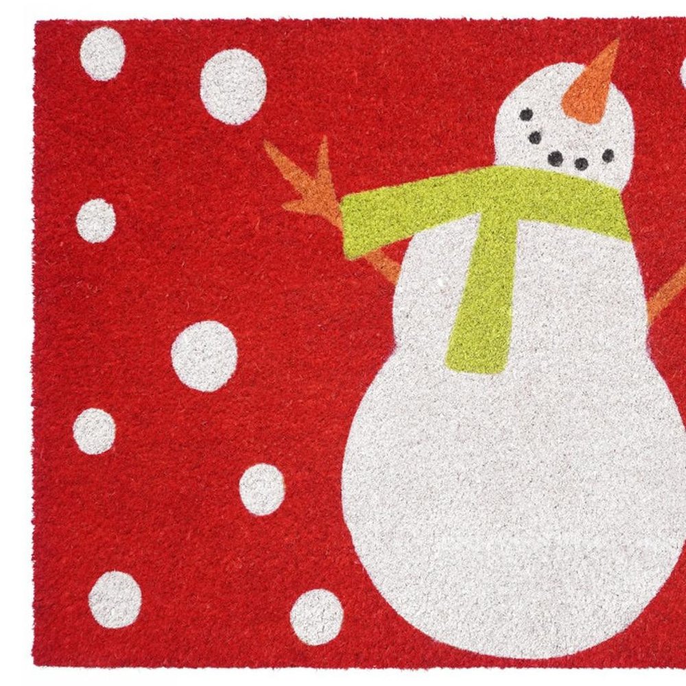 24" X 36" Red And White Coir Snowman Outdoor Christmas Door Mat HomeRoots