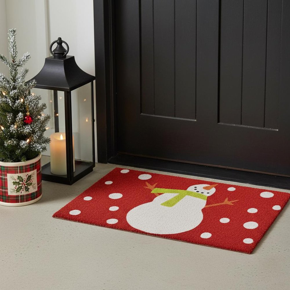 24" X 36" Red And White Coir Snowman Outdoor Christmas Door Mat HomeRoots