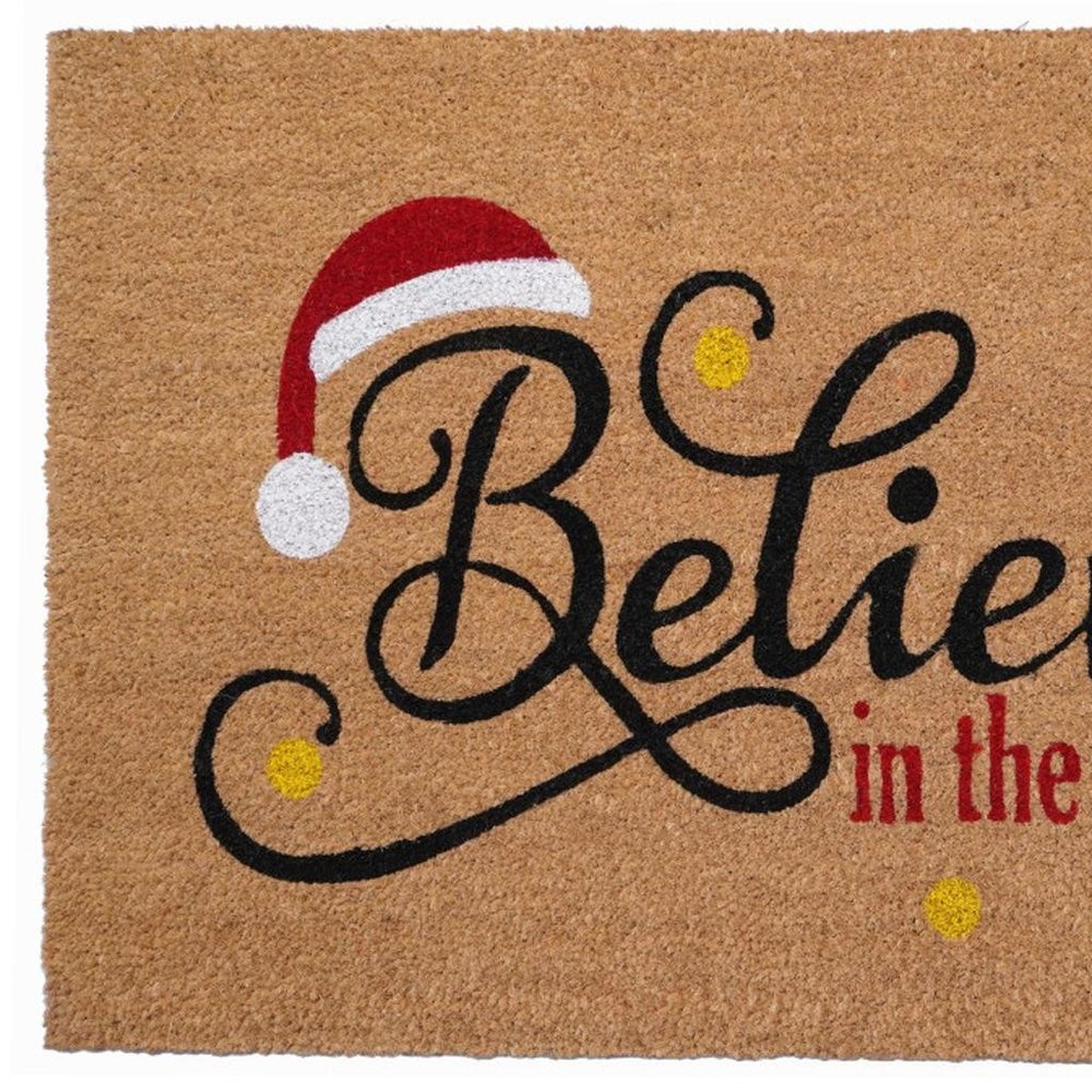 17" X 29" Brown Black And Red Christmas Believe Outdoor Coir Door Mat HomeRoots