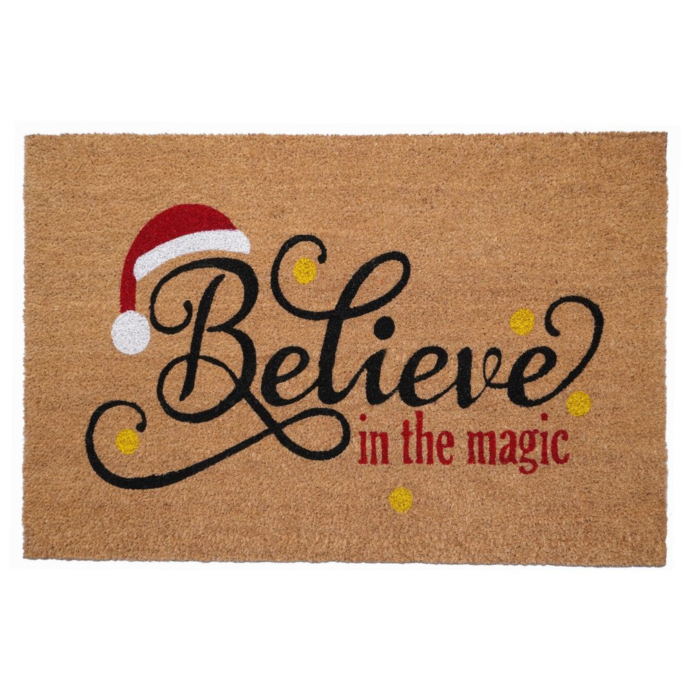 17" X 29" Brown Black And Red Christmas Believe Outdoor Coir Door Mat HomeRoots