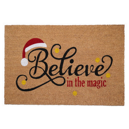 17" X 29" Brown Black And Red Christmas Believe Outdoor Coir Door Mat HomeRoots