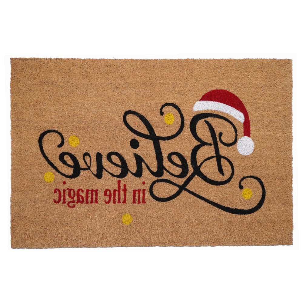 17" X 29" Brown Black And Red Christmas Believe Outdoor Coir Door Mat HomeRoots