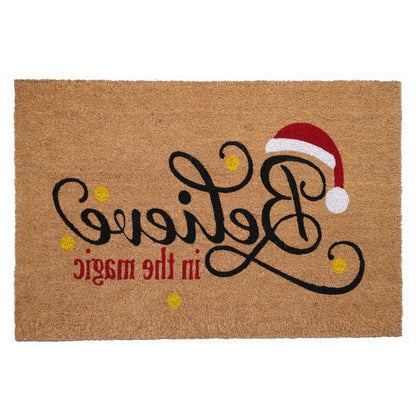 17" X 29" Brown Black And Red Christmas Believe Outdoor Coir Door Mat HomeRoots