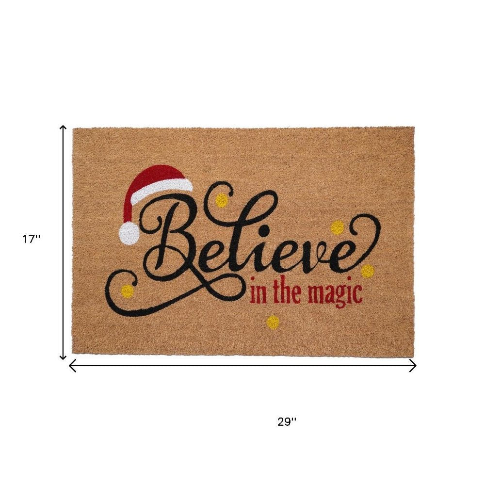 17" X 29" Brown Black And Red Christmas Believe Outdoor Coir Door Mat HomeRoots