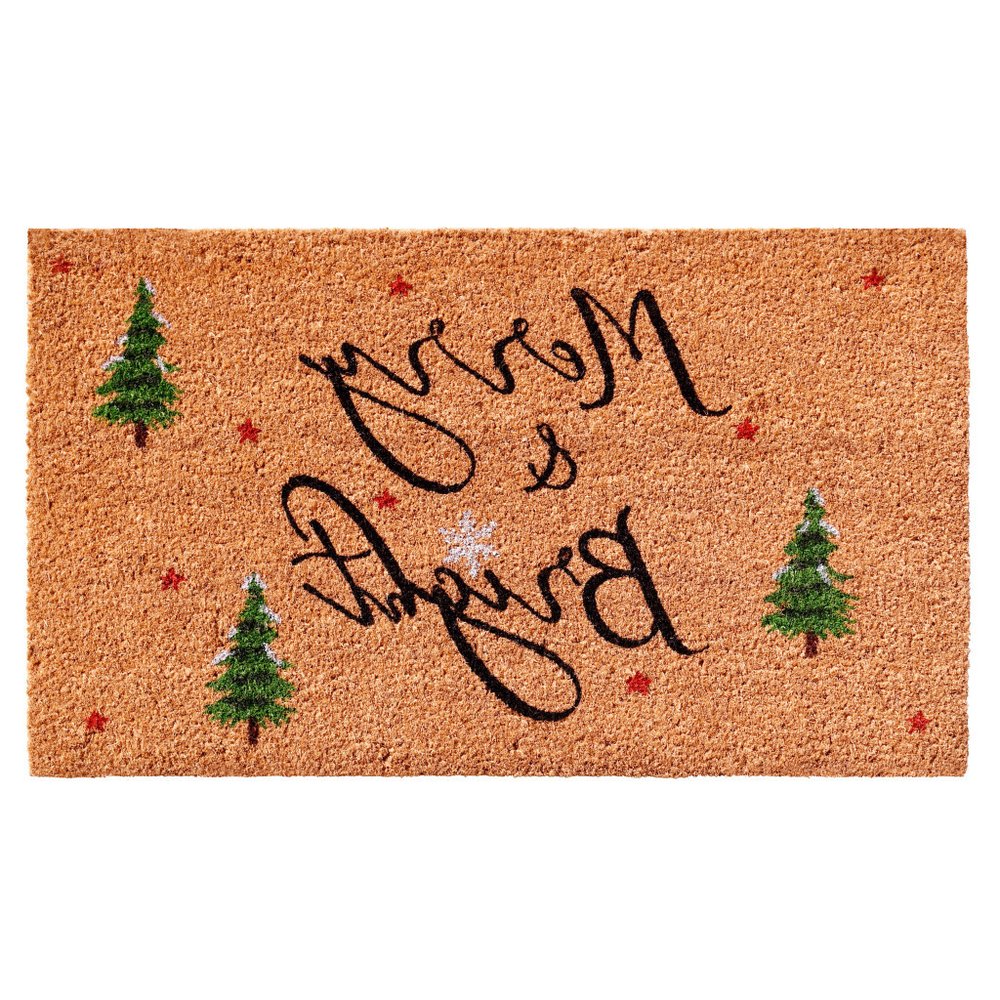 17" X 29" Brown Black And Green Christmas Merry and Bright Outdoor Coir Door Mat — view 7