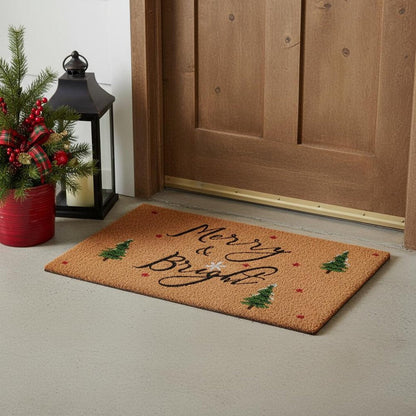 17" X 29" Brown Black And Green Christmas Merry and Bright Outdoor Coir Door Mat HomeRoots