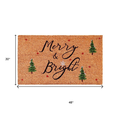 17" X 29" Brown Black And Green Christmas Merry and Bright Outdoor Coir Door Mat HomeRoots